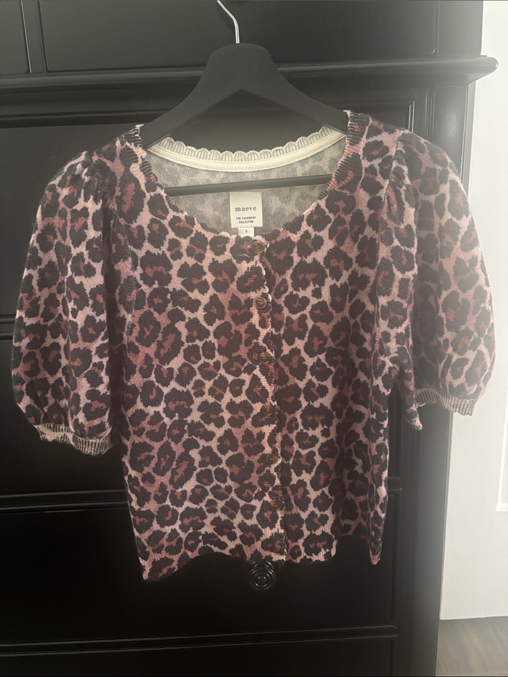 Maeve Cashmere  Leopard-Print Short Sleeve Cardigan